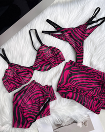Sexy Zebra Print 4-Piece Lingerie Set