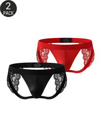 2-Pack Sexy Men's Low-Rise Cutout Lace Thongs