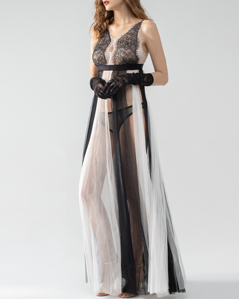 Sexy Lace Camisole Nightdress with High Slit