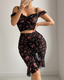 Sexy Floral Print Bodycon Sheer Maxi Skirt Set