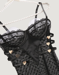 Sexy Shapewear Lace Sheer Metal Heart Detail Chemise