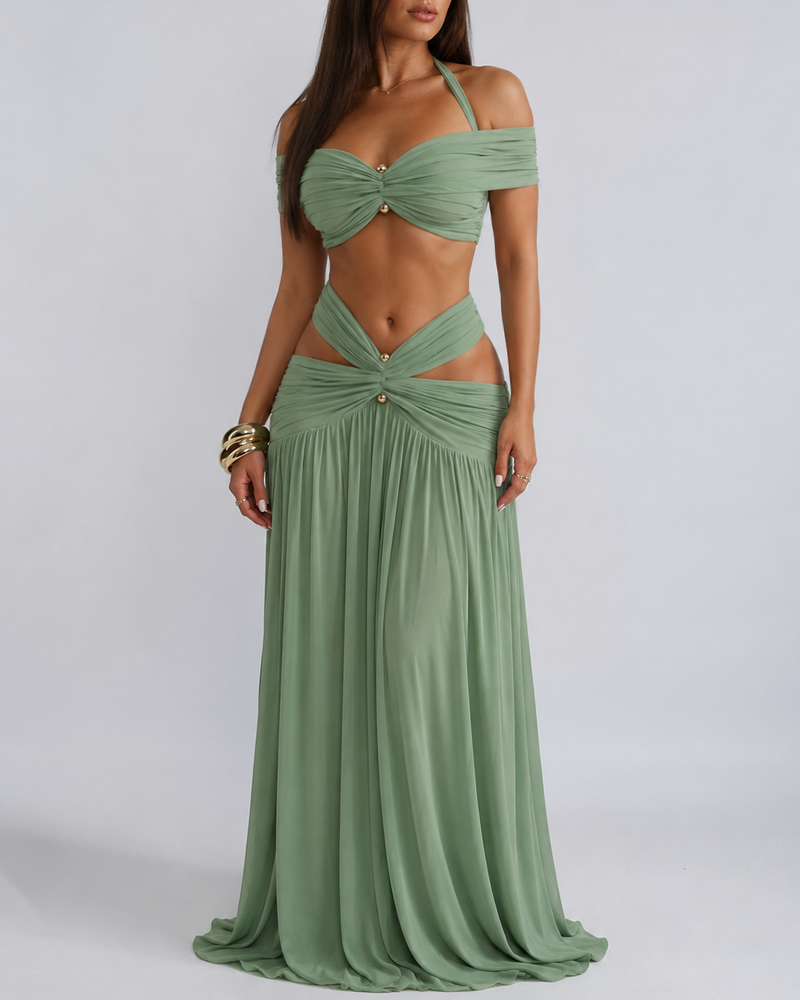 Sexy Halter Crop Top & Bodycon Maxi Skirt Set Main image
