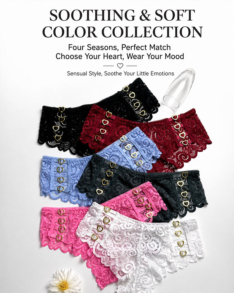 5-Pack Sexy Lace Breathable Heart Cutout Panties