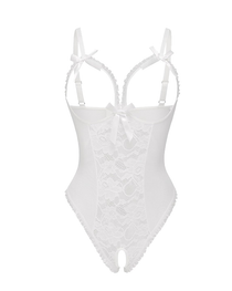Sexy Flower Lace Mesh Stitching Chest Hollow Open Crotch One-Piece Pajamas