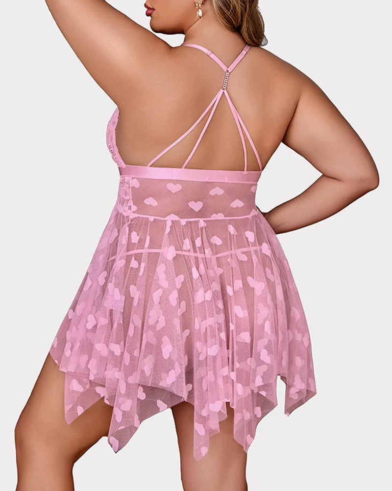 Sexy Heart Cutout Lace Front-Closure Nightdress
