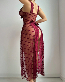 Sexy Heart Polka Dot Sheer Mesh Backless Nightdress