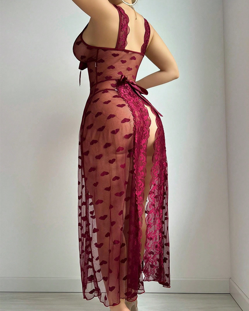 Sexy Heart Polka Dot Sheer Mesh Backless Nightdress