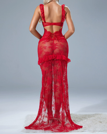 Sexy Cutout Lace Ruffle Nightdress