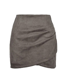 Suede Pleated Irregular Zipper Bodycon Mini Skirt