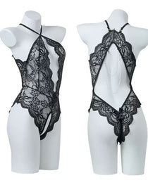 Sexy Lace Open Crotch Tights Pearl Backless Pajamas With Heart Decoration Leg Socks