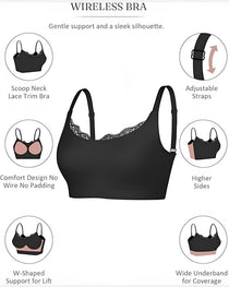 Women's Lace-Trimmed U-Shaped Wire-Free Seamless Comfort Bra