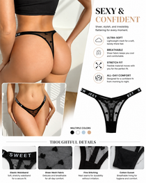 Sexy Heart Lace Thong Panties 3-Pack