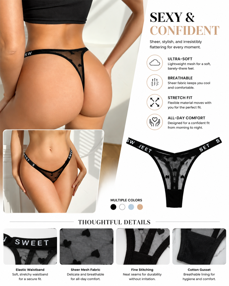 Sexy Heart Lace Thong Panties 3-Pack