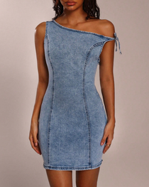 Sexy Summer Halter Neck Tie-Up Denim Dress