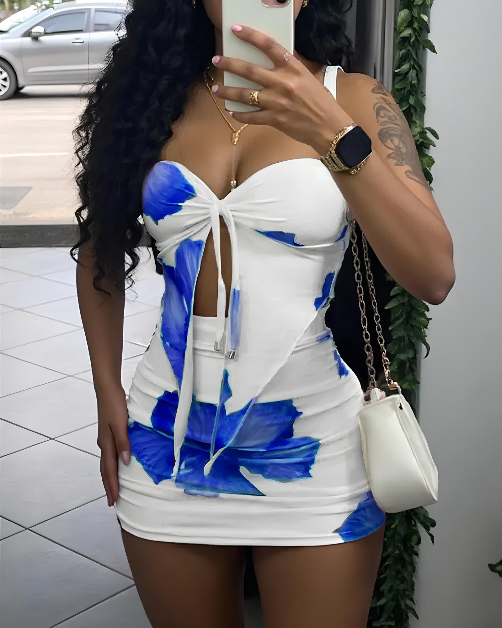 Beach Vacation Floral Print Strapless Top and Tight Skirt Set Secondary image