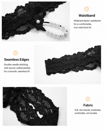 Pearl Decor See-Through Lace Thong