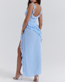 Sexy Ruffle Trim Slit Maxi Dress