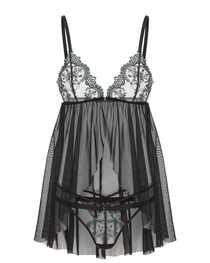 Embroidered Lace Open-Bust Hook Closure Sheer Babydoll Set