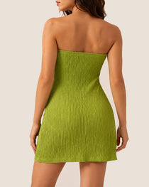 Casual Textured Fabric Strapless Twisted Front Slit Top and Shorts Set