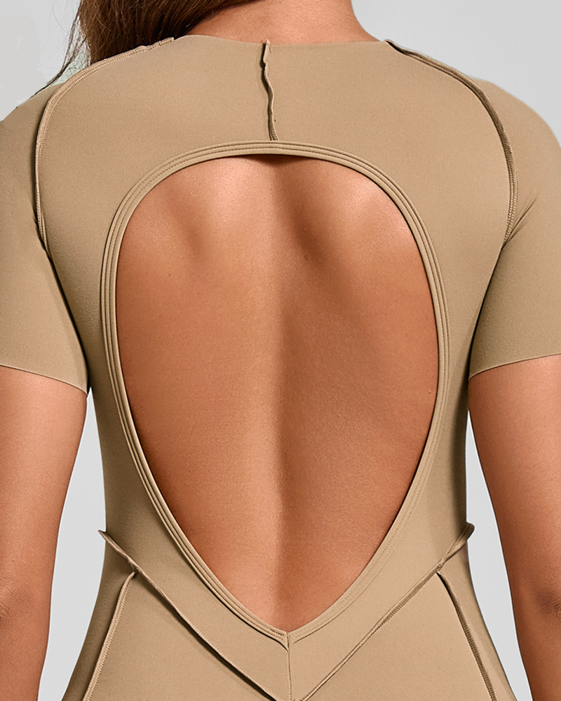 3D Panel Open-Back Athletic Yoga Jumpsuit