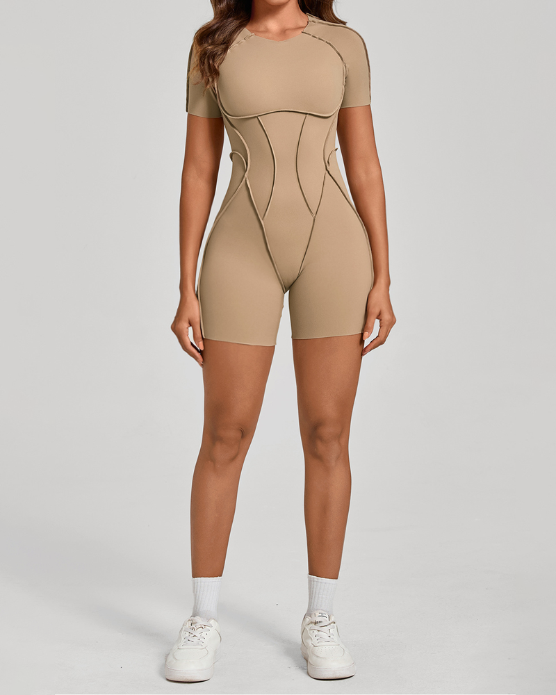 3D Panel Open-Back Athletic Yoga Jumpsuit