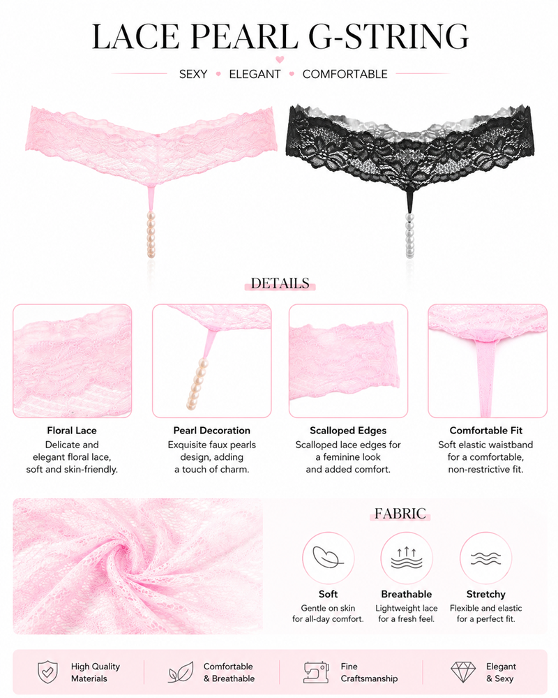 Pearl Decor See-Through Lace Thong Secondary image