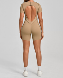 3D Panel Open-Back Athletic Yoga Jumpsuit