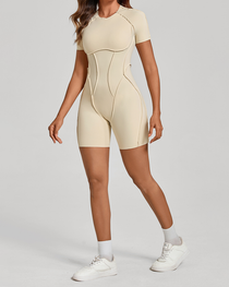 3D Panel Open-Back Athletic Yoga Jumpsuit