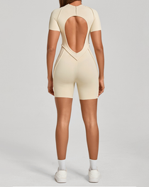 3D Panel Open-Back Athletic Yoga Jumpsuit