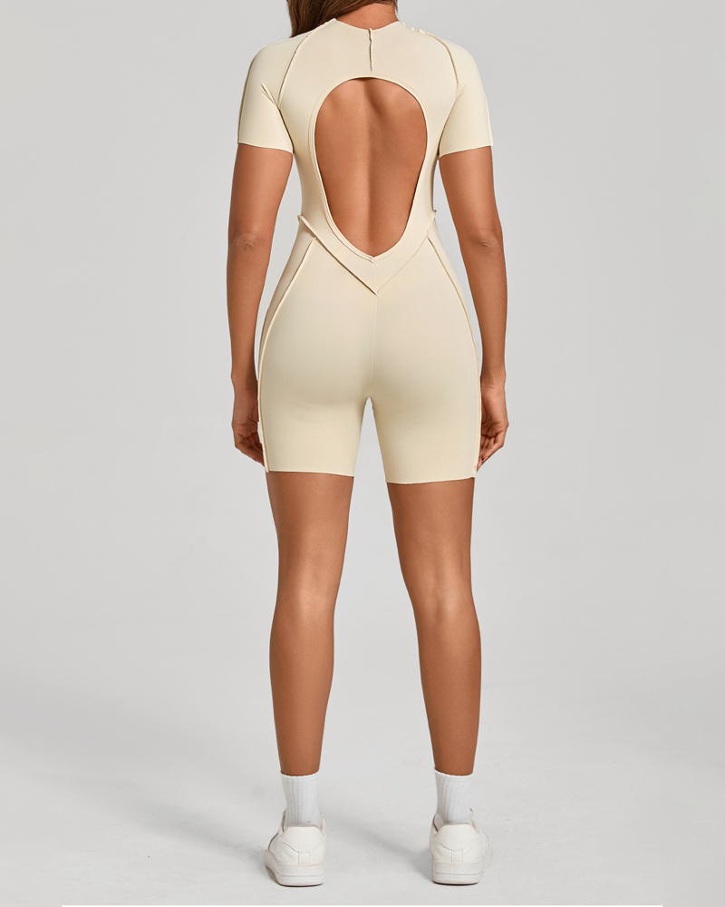 3D Panel Open-Back Athletic Yoga Jumpsuit