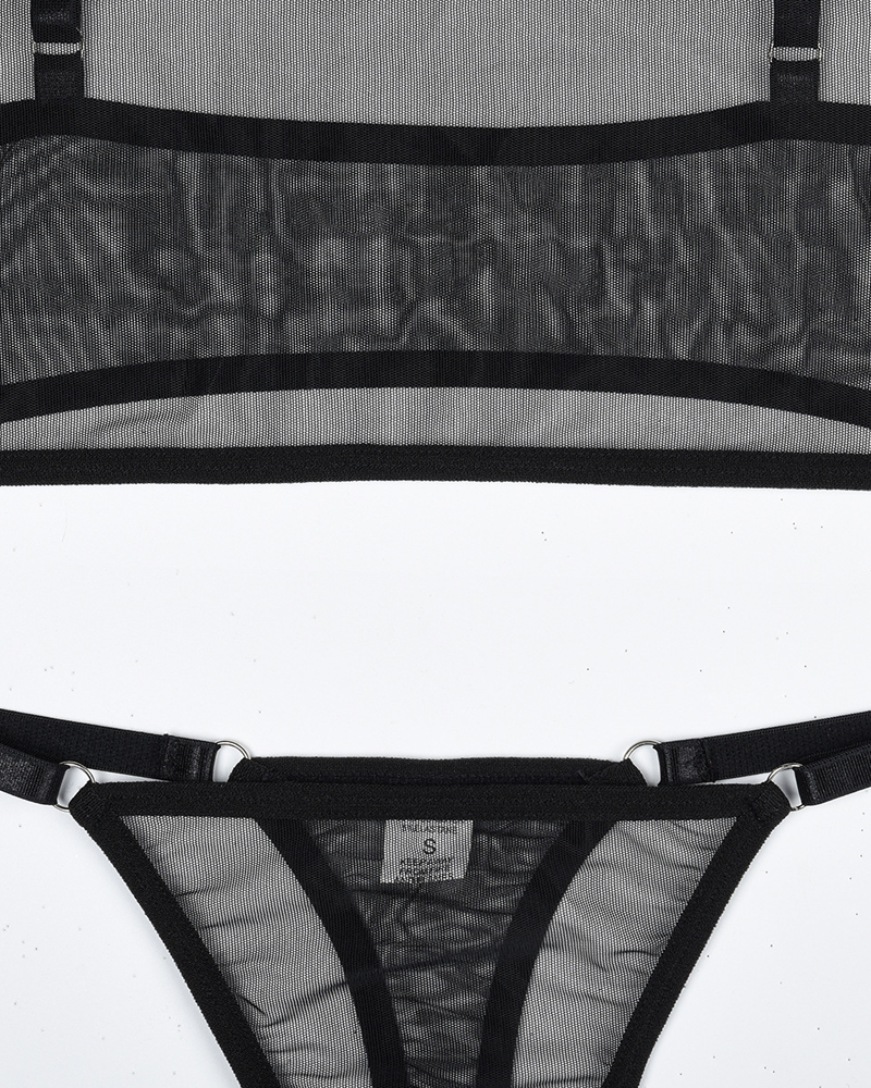Sexy Solid Color Sheer Mesh Lingerie Set