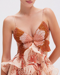 Bohemian Print Ruffle V-Neck Spaghetti Strap Maxi Dress