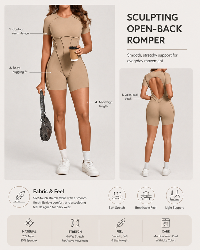 3D Panel Open-Back Athletic Yoga Jumpsuit