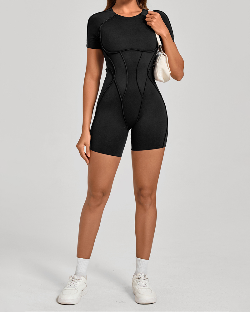 3D Panel Open-Back Athletic Yoga Jumpsuit