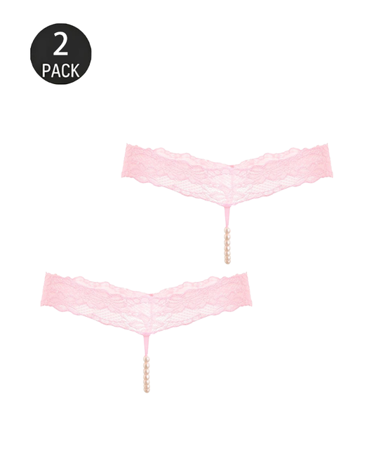 Pearl Decor See-Through Lace Thong
