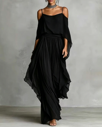 Chiffon Off-Shoulder Cami Wide-Leg Pants Set