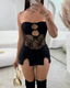 Lace Sheer Cut-Out Strapless Bodycon Dress