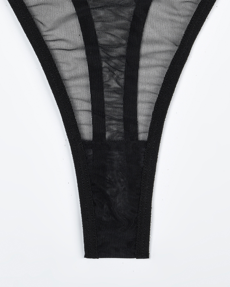 Sexy Solid Color Sheer Mesh Lingerie Set