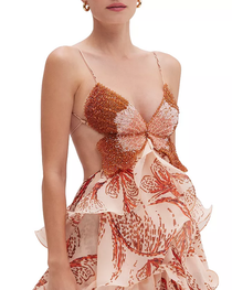 Bohemian Print Ruffle V-Neck Spaghetti Strap Maxi Dress