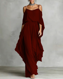 Chiffon Off-Shoulder Cami Wide-Leg Pants Set