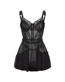 Underwire Push-Up Mesh Lace Spliced Fitted Nightgown