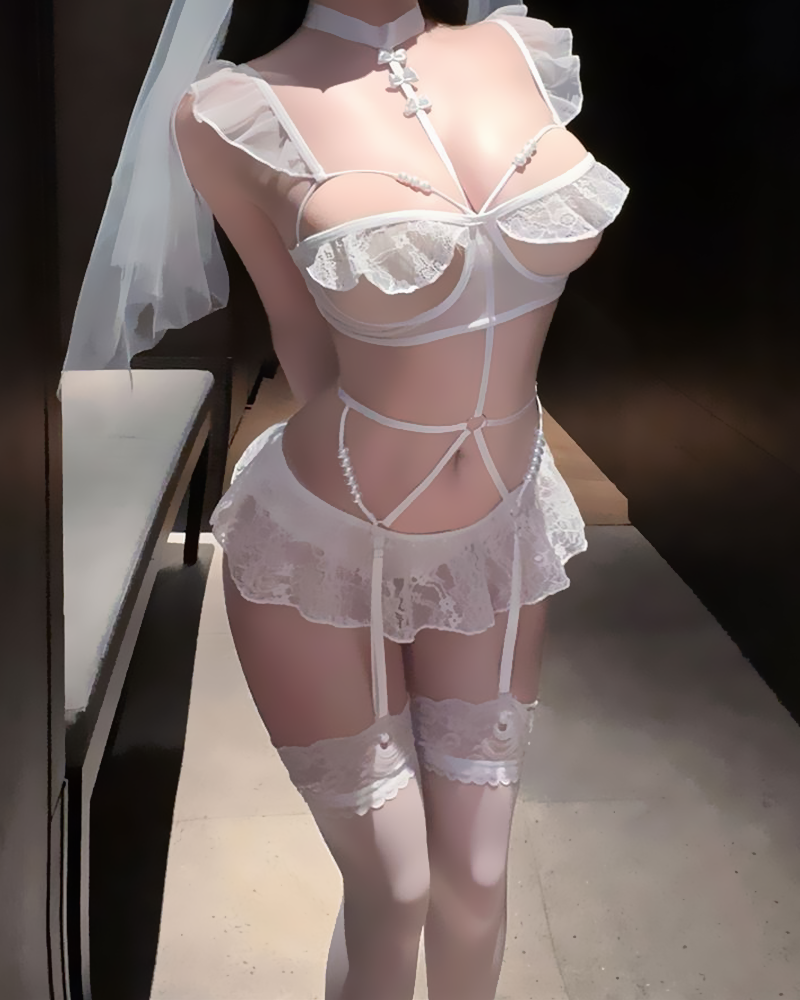 Elegant Lace Sheer Bridal-Inspired Sleepwear Lingerie Set Secondary image
