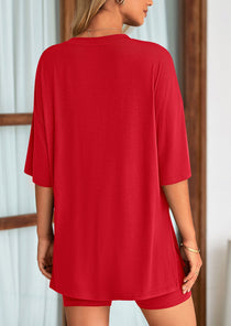 Women's Two-Piece Casual Sports Loose Shirt Cycling Shorts Suit