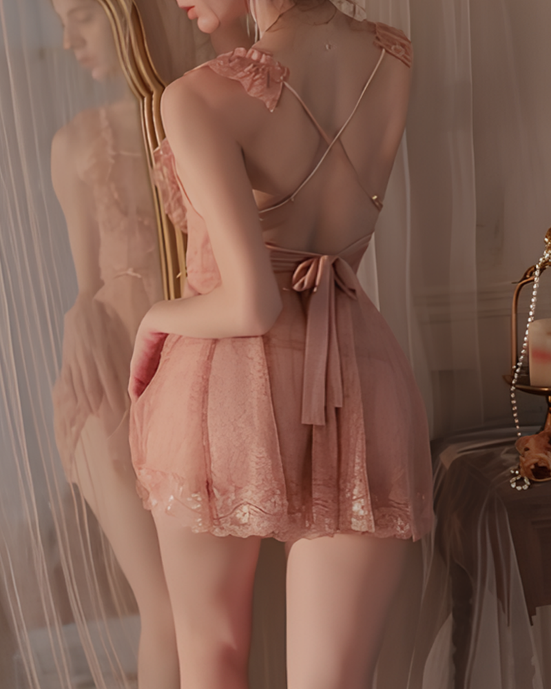 Sexy Lace Back Slit Nightgowns with Open-Back Design Secondary image