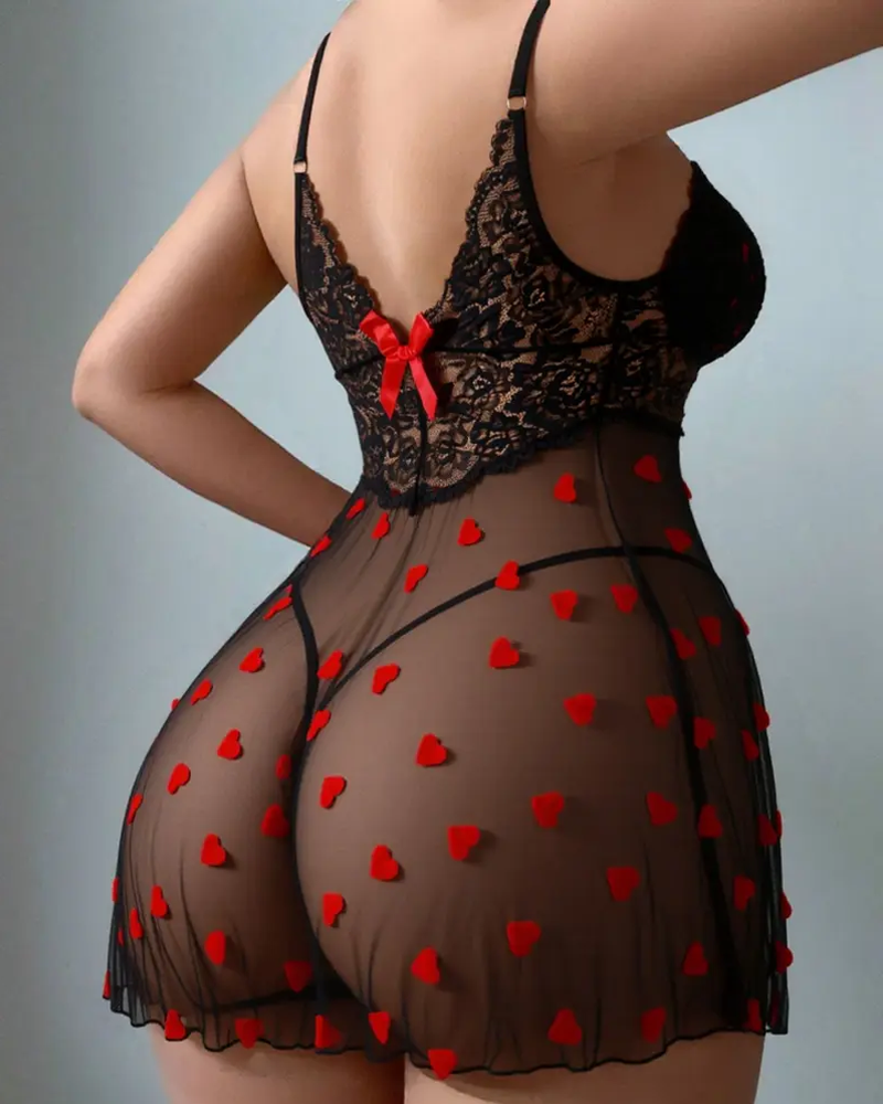 Sexy Sheer Lace Mesh Nightdress with Heart Accent Secondary image