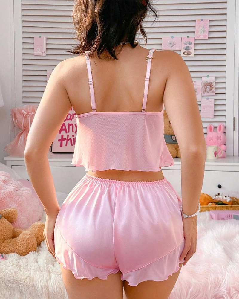 Cute Pink Satin Cami Pajama Set