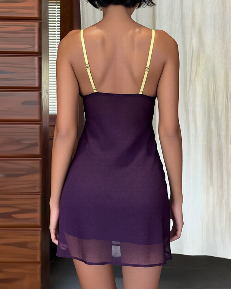 Sexy Lace Mesh Patchwork Contrast Color Babydoll Nightgowns Secondary image