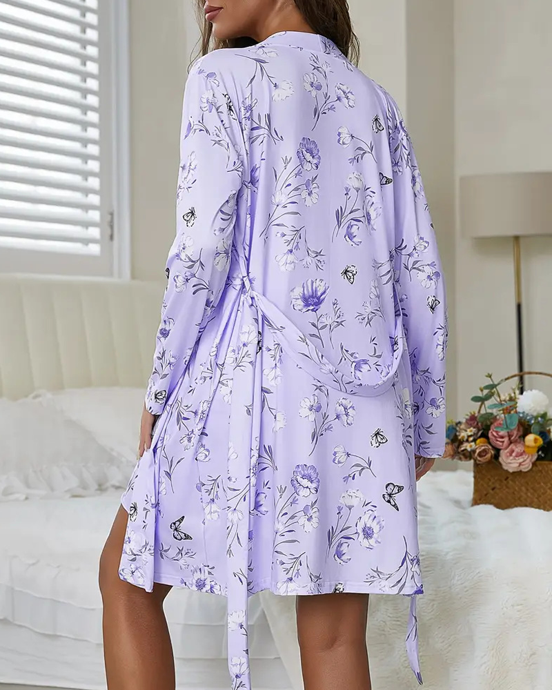 Comfortable Floral Print Cami & Robe Loungewear Set