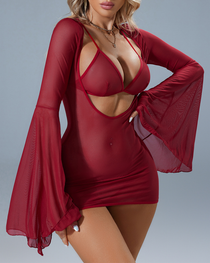 Sexy Sheer Mesh Bell Sleeve Lingerie Set