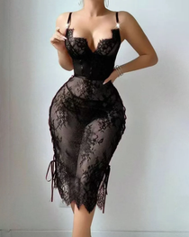 Sexy Lace Cutout Lace-Up Bodycon Babydoll Lingerie